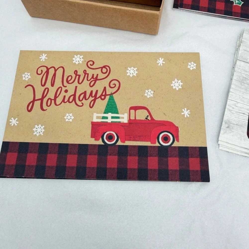 Hallmark Christmas Greeting Cards Buffalo Plaid Rustic Farmhouse Stationery Set